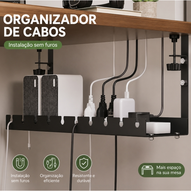 Organizador de cabos e fios guia de cabos baixo mesa Setup gamer esconder cabos canaleta