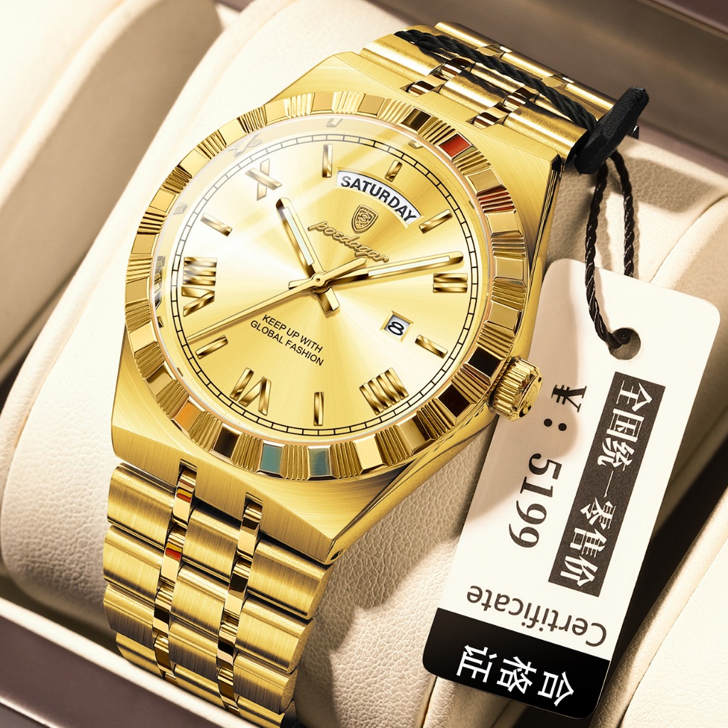 Novo estilo 904L aço inoxidável à prova dwaterproof água Casual clássico duplo calendário luminoso masculino relógio mec