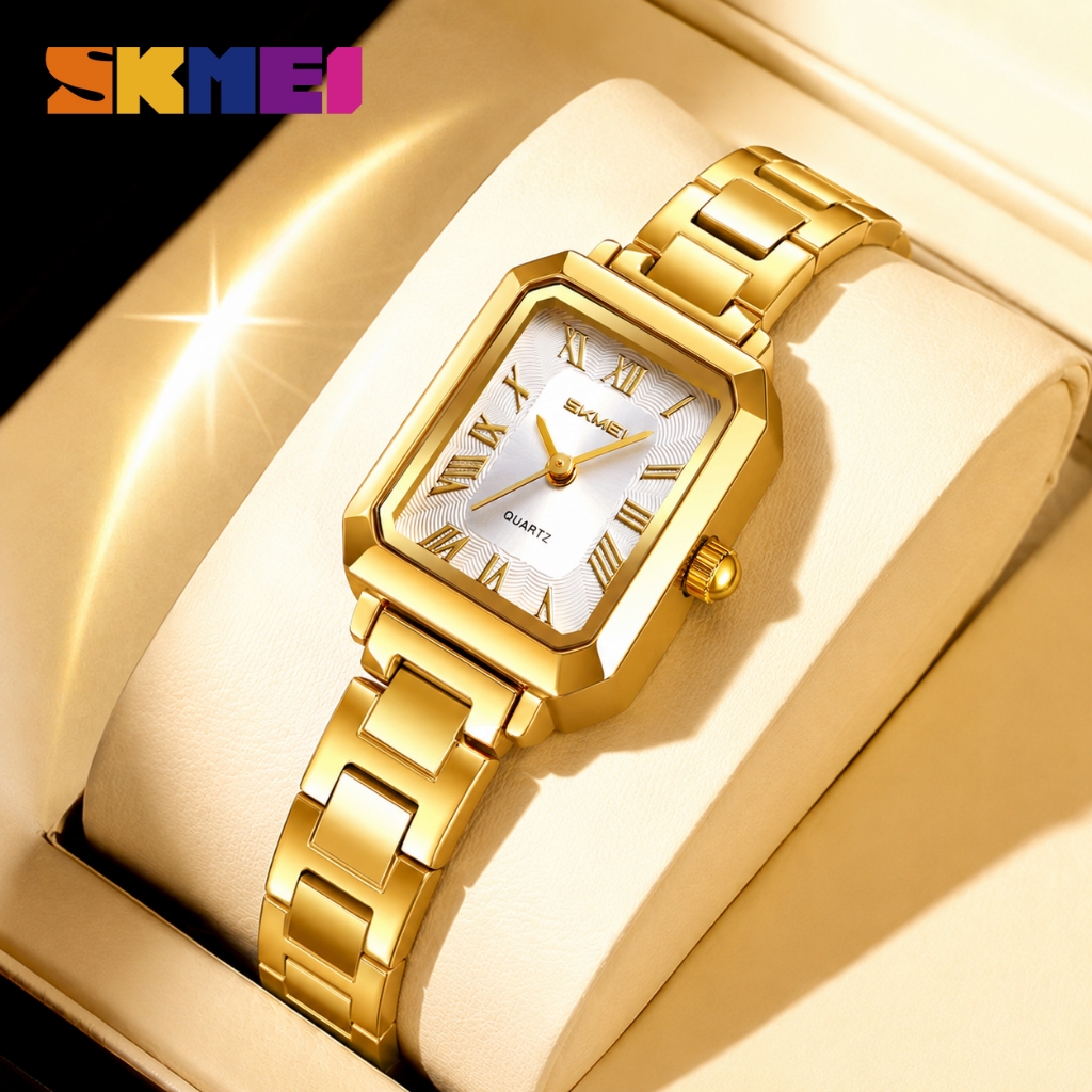 SKMEI 2582 Relógio Feminino Quadrado Analógico Quartzo 30M Pulseira de Aço Inoxidável Elegante