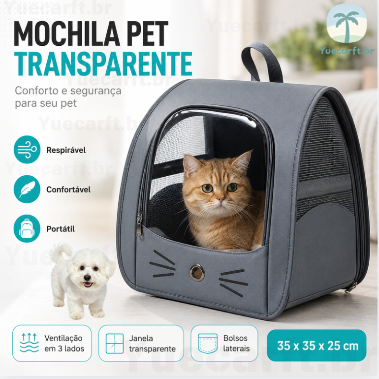 Mochila para transporte de gatos, ideal para uso externo, respirável e portátil, com alças para os ombros