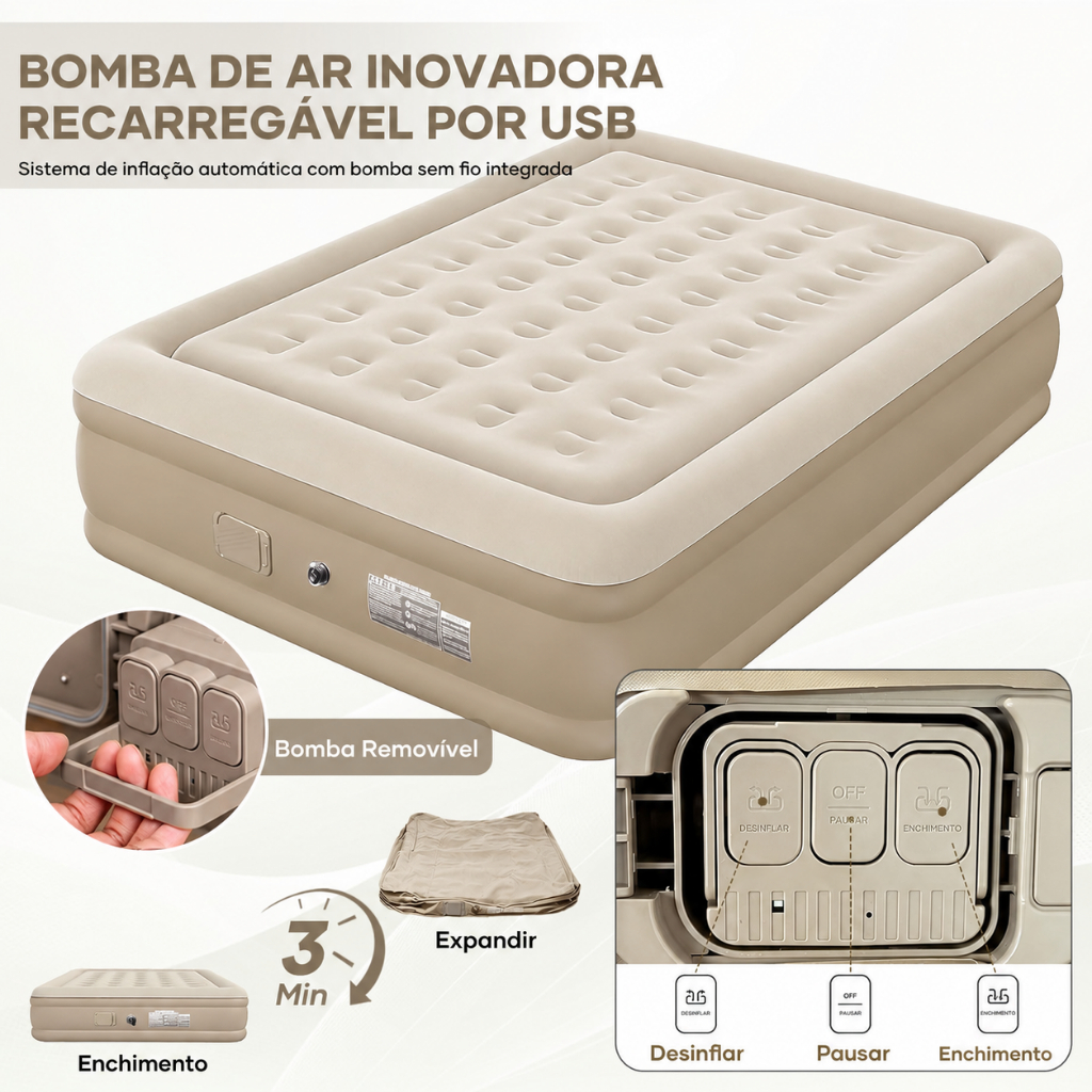Colchão Inflável Queen Modofo Com Bateria De Lítio Integrada 200*180*40cm /200*150*40cm/190*100*40cm