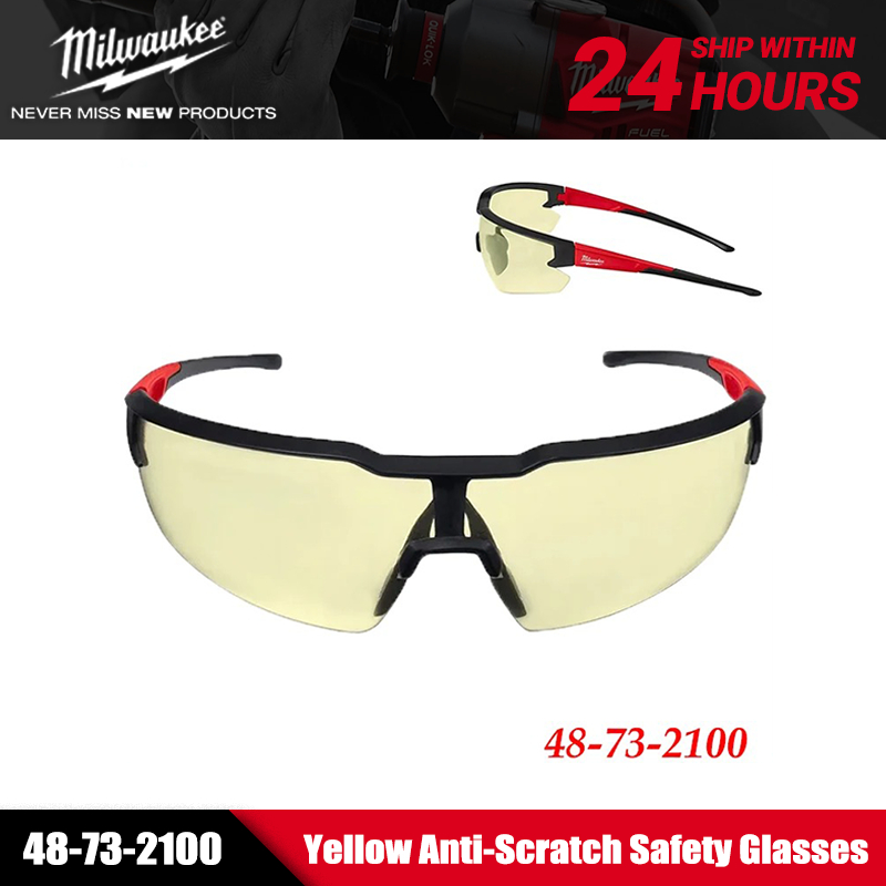 Óculos De Segurança Anti-Riscos Amarelos Milwaukee 48-73-2100 Para Uso Industrial E De Construção