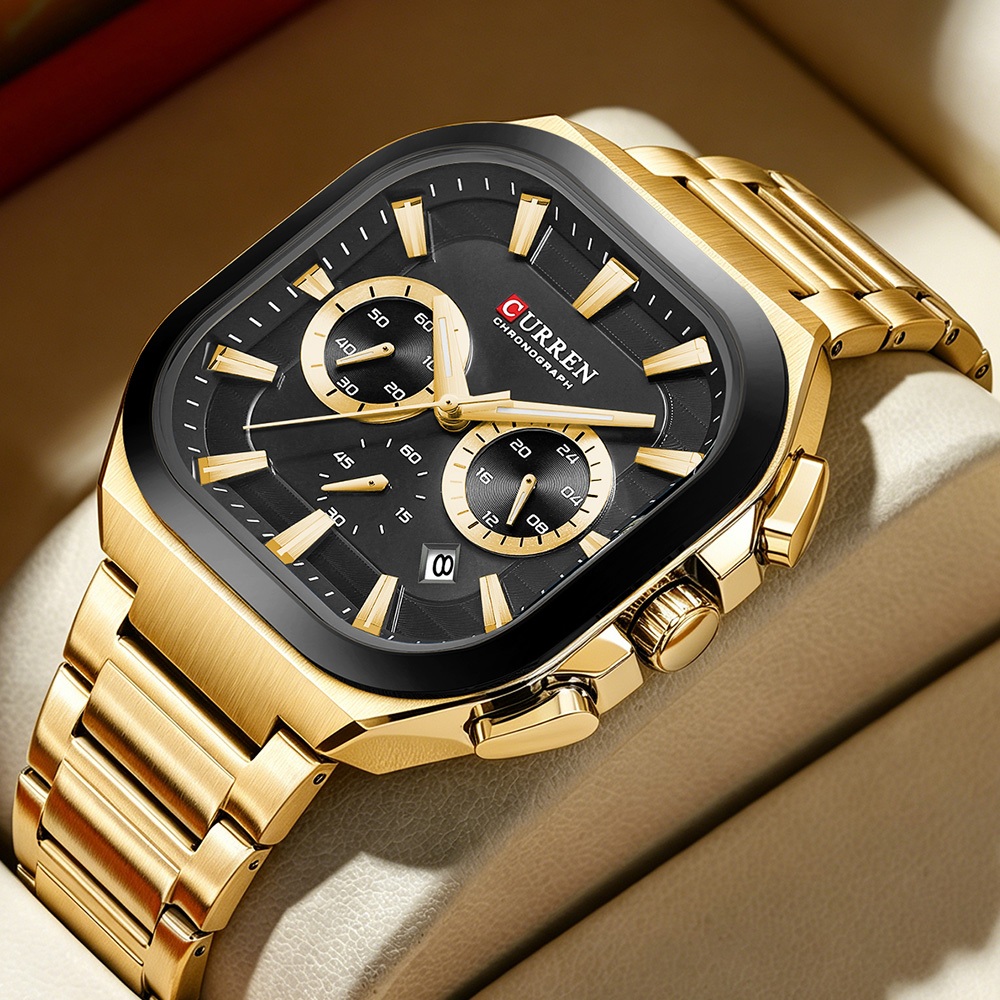 CURREN 8496 Quadrado Masculino Relógio De Pulso De Quartzo Multi-Dial Esportes De Negócios Presente De Aço Inoxidável