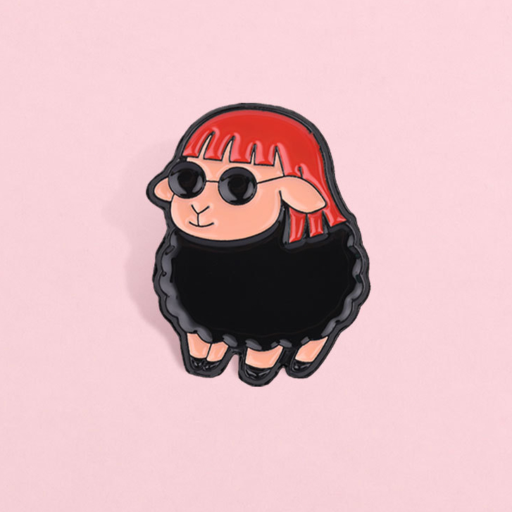 Broche De Ovelha Edgy , Cabelo Preto , Óculos De Sol , Emblemas De Metal , Acessórios Legais , Presentes