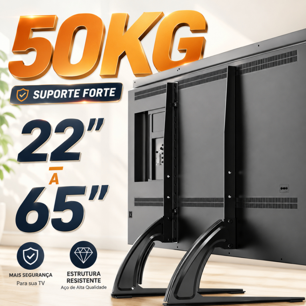 Suporte De Mesa Para Tv Base 36'' A 75'' Lcd Led Oled Qled Durável Universal Samsung LG 42'' A 75'' Polegadas