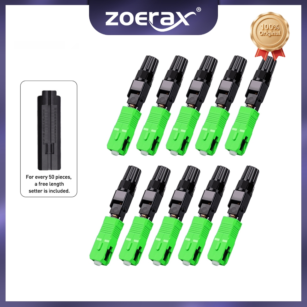 ZOERAX 10/50pcs Fibra Cold Splicer Conector De Óptica SC-APC FTTH Fio De Couro Incorporado Rápido