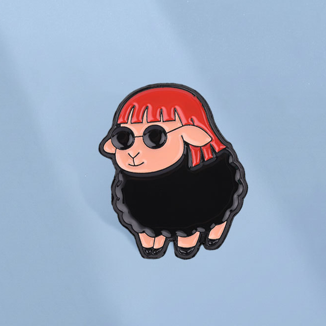 Legal Preto Ovelha Cabelo Vermelho Óculos De Sol Esmalte Pinos Engraçado Mathilda Broche Dos Desenhos Animados Lapela Em