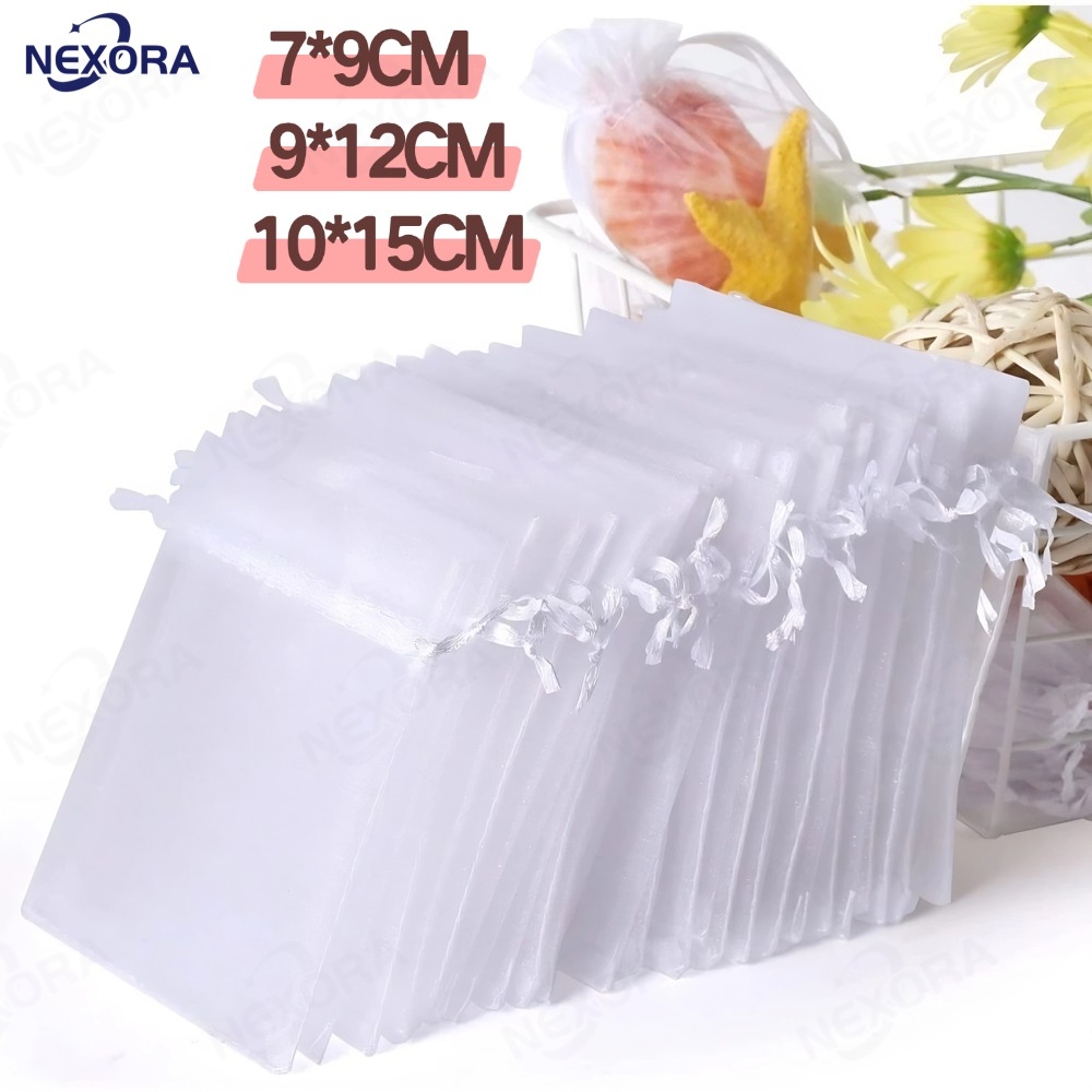 Kit 10/25/50 Un Saco Saquinho Organza Tule Saquinho 7x9 9x12 10x15 Branco Festa Casamento