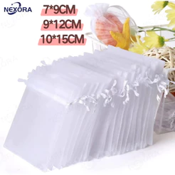 Kit 10/25/50 Un Saco Saquinho Organza Tule Saquinho 7x9 9x12 10x15 Branco Festa Casamento