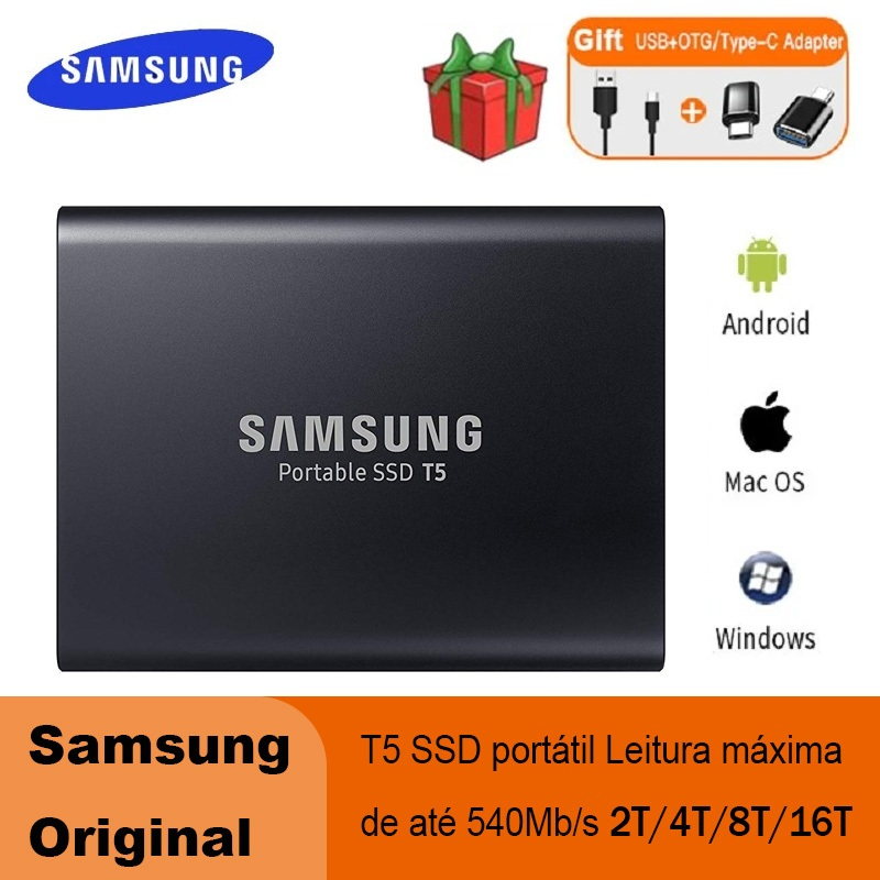 Disco Rígido Externo Portátil SAMSUNG T5 SSD 2 Tb-16 Unidade De Estado Sólido Pa