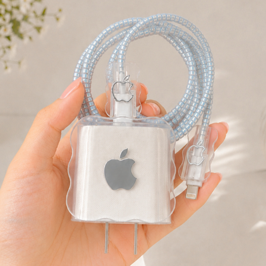 Capa protetora com logotipo da Apple com proteção para cabo de dados