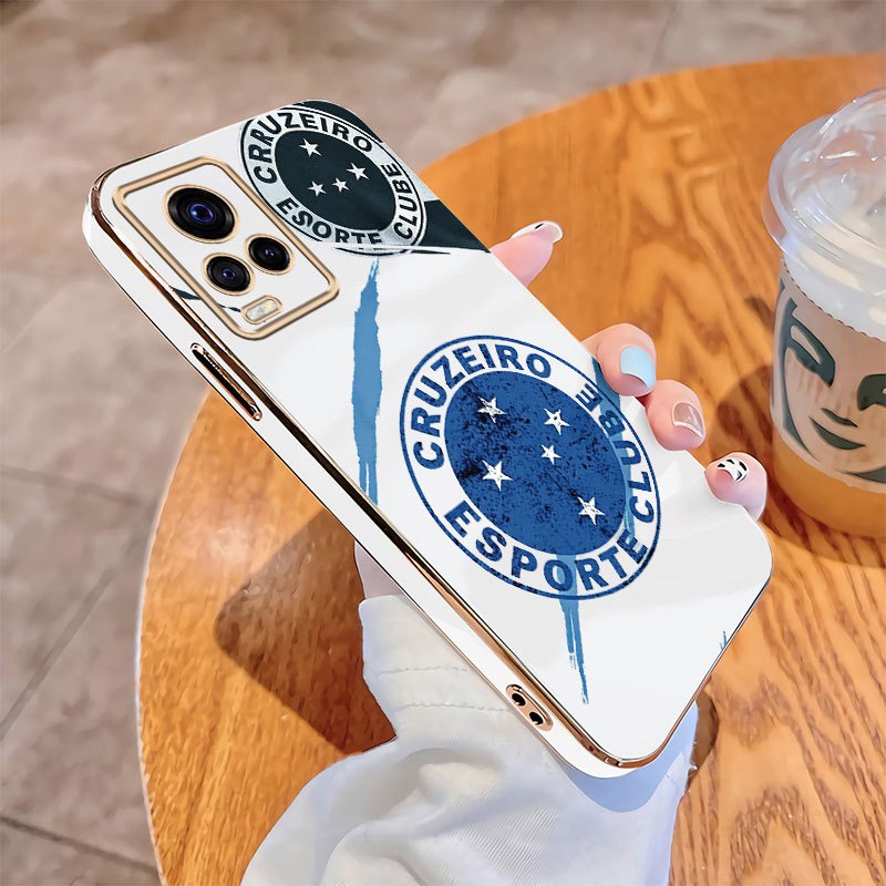 Vivo V21 5G V20 Pro V20 SE V19 V17 V15 V11i Chapeamento Caso De Telefone Cruzeiro Esporte Borda Reta Embalagem À Prova D