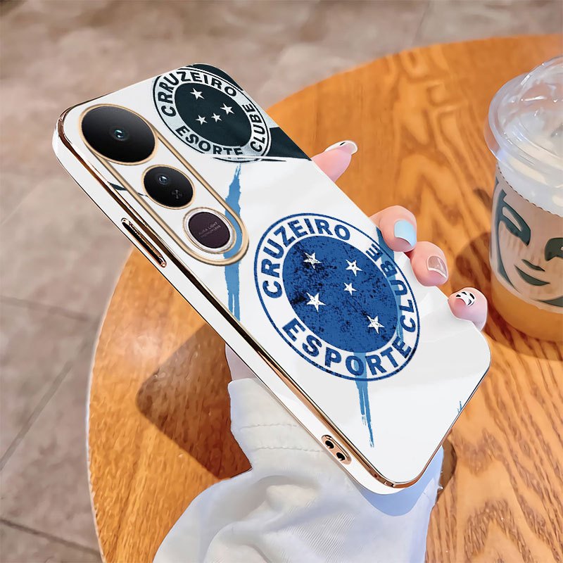 Vivo V50 5G V50 Lite V40 Pro Chapeamento Caso De Telefone Cruzeiro Esporte Borda Reta Embalagem À Prova De Choque Capa M