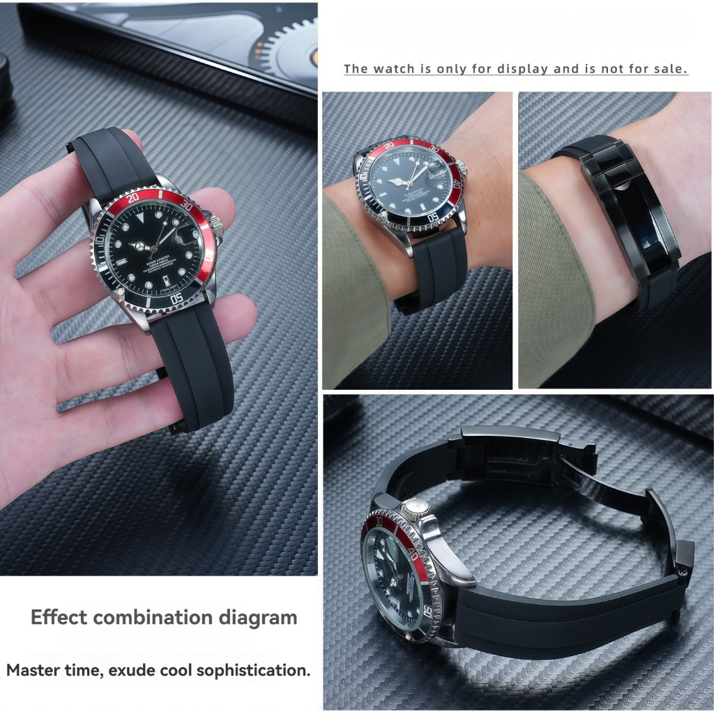 Adequado para rolex rolex preto/verde água fantasma série confortável pulseira de relógio de borracha Fluoroak não-cinza