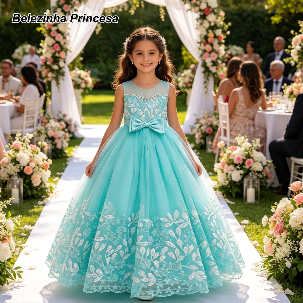 Belezinha Vestido de Festa Infantil Casamento/Formatura/Aniversário Azul Turquesa