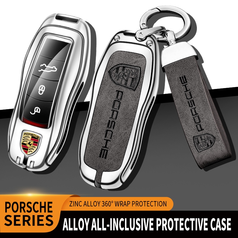 Couro Metal Caso Chave Do Carro Capa Escudo Para Porsche Panamera Cayenne 971 911 9YA Macan Boxster Chaveiro Acessórios