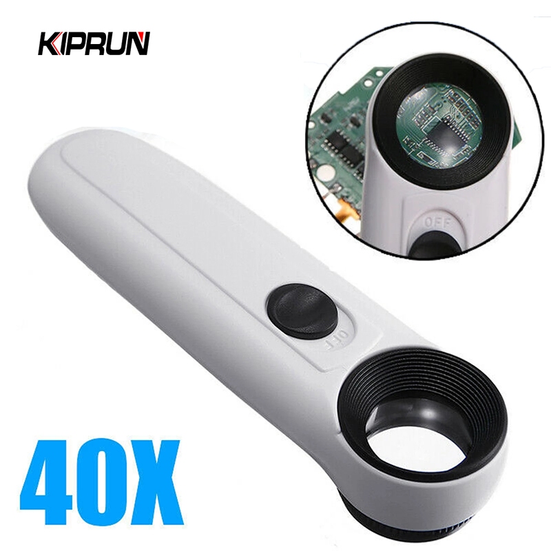 Lupa Kipka 40x Lente Acrílica De Vidro Com 2 Luzes LED Portátil Ferramenta De Reparo De Placas De Circuito De Joias