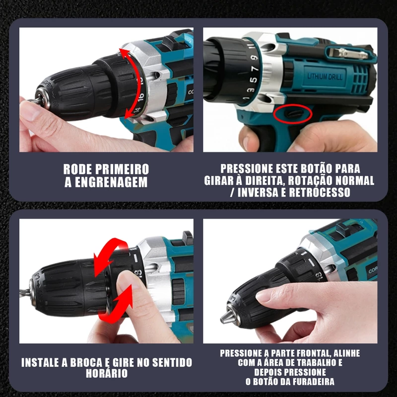 Furadeira Parafusadeira 48V com Bateria de Lítio Recarregável — foto 3