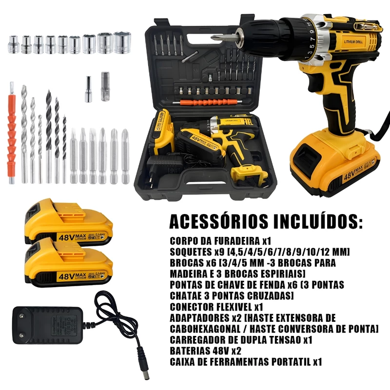 Furadeira Parafusadeira 48V com Bateria de Lítio Recarregável — foto 6
