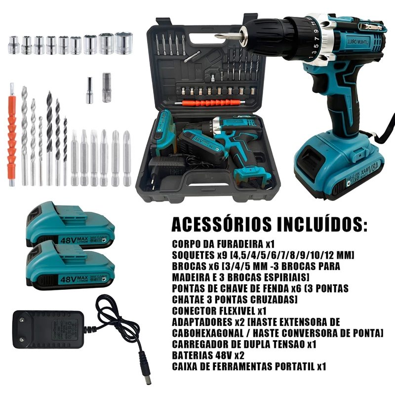 Furadeira Parafusadeira 48V com Bateria de Lítio Recarregável — foto 2