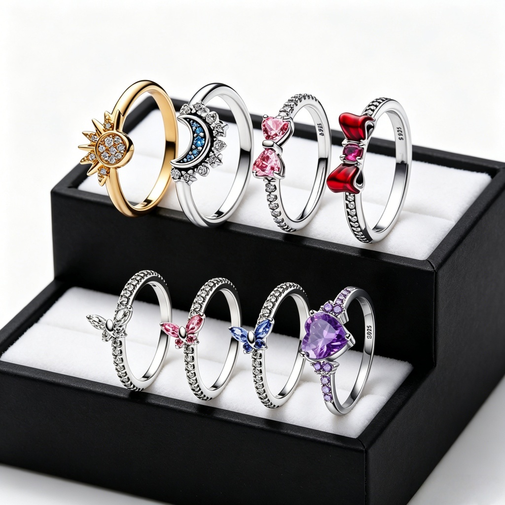 [Promoção por tempo limitado] Anel feminino eterno de princesa da Disney 925, colisão de sol e lua, anel romântico de di