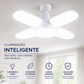 Lâmpada LED Dobrável , E27 , 80W , Tensão Dupla , Branco Frio , Ângulo Ajustável