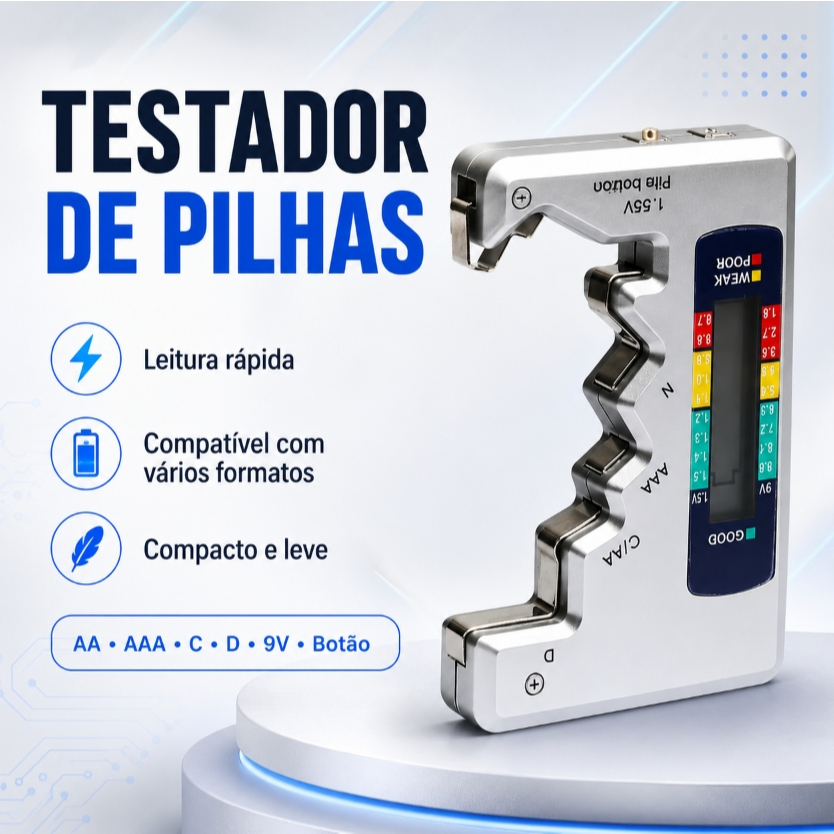 Testador de Bateria Digital Universal AA, AAA, 9V Testador de Bateria