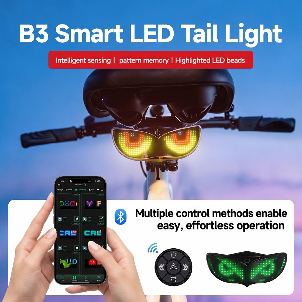 MJMOTO Luz Traseira LED Pixel Programável Capacete Lanterna Patinete Freio Inteligente App Bluetooth Cyberpunk