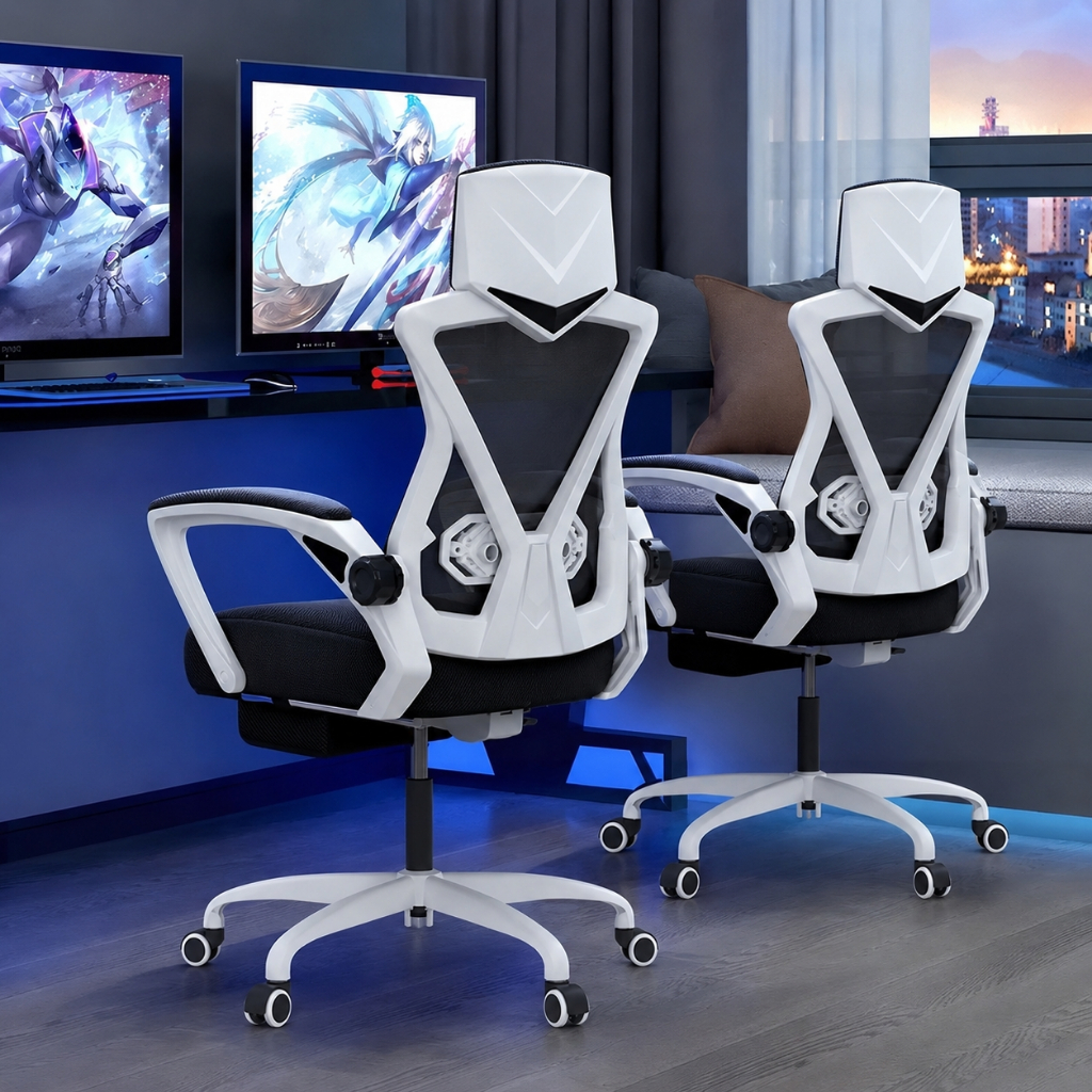 Cadeira Gamer Ergonômica Reclinável com Apoio Lombar e Braço Ajustável | Tela Mesh Respirável para Escritório e Jogos