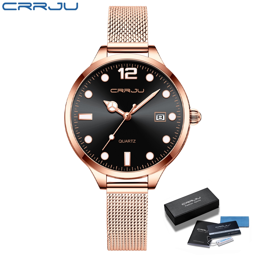 CRRJU Relógio De Quartzo Feminino Esportivo Luminoso À Prova D'água Em Aço Inoxidável 2187 M Com Caixa