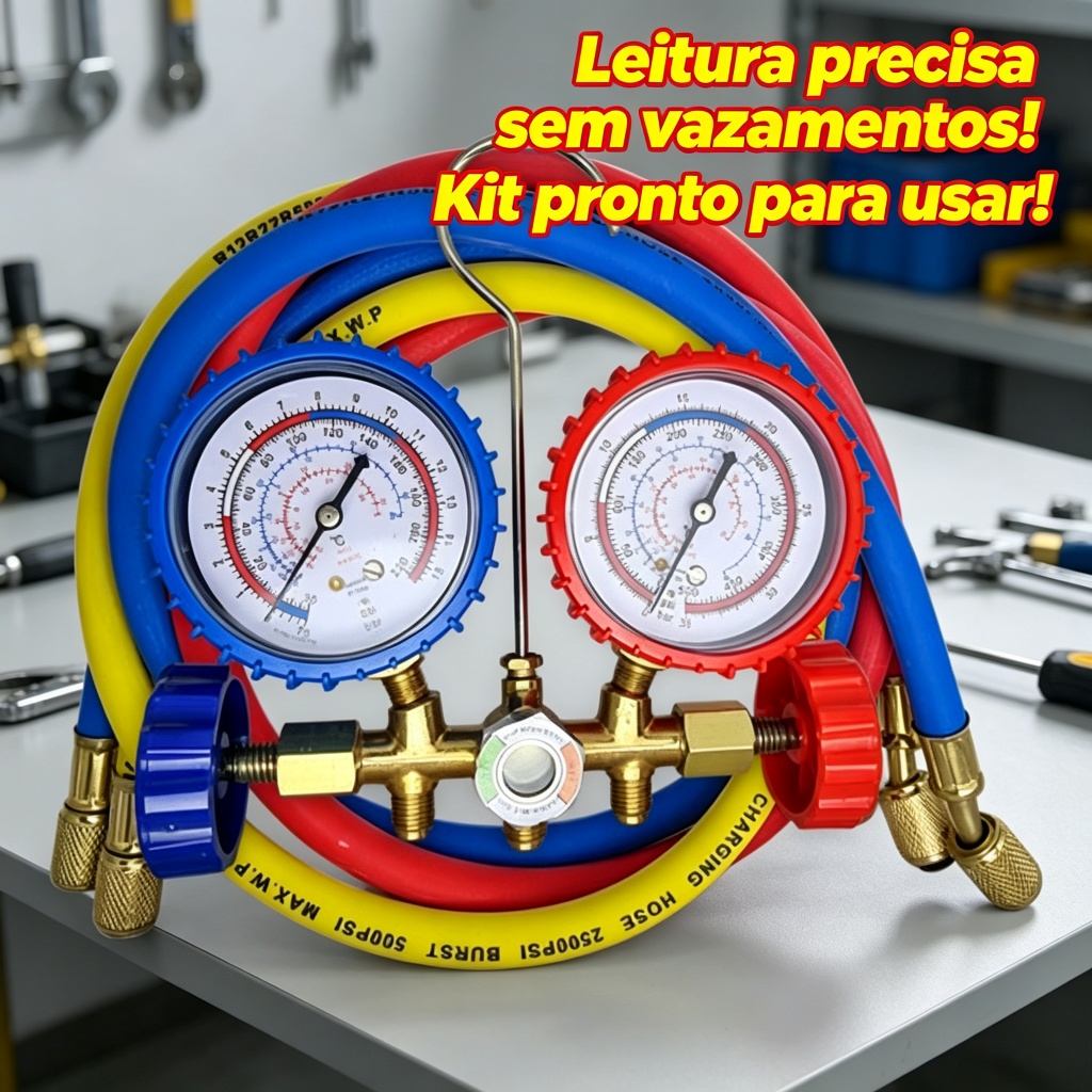 Manifold R12 R22 R134a R404a Com Mangueiras de 90 cm - Coldma