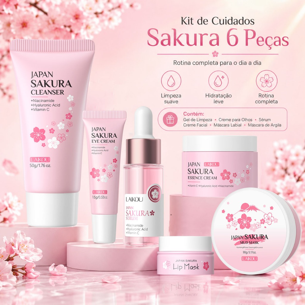Sakura Conjunto De Rejuvenescimento Facial Clareador LAIKOU Com 6 Peças