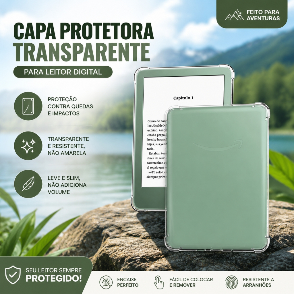Capa de Silicone com Amortecimento Airbag para Kindle 2024, K12, 2022, K11, 6.0" - Modelo Transparente