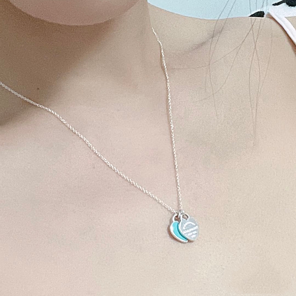 Corrente De Prata 925 Colar Pingente Coração Duplo Azul Pulseira Perlas Jóias Mulheres