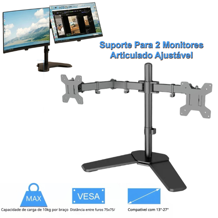 Suporte Para 2 Monitores Articulado Ajustável Monitor Suspenso - Suporte 16 kg