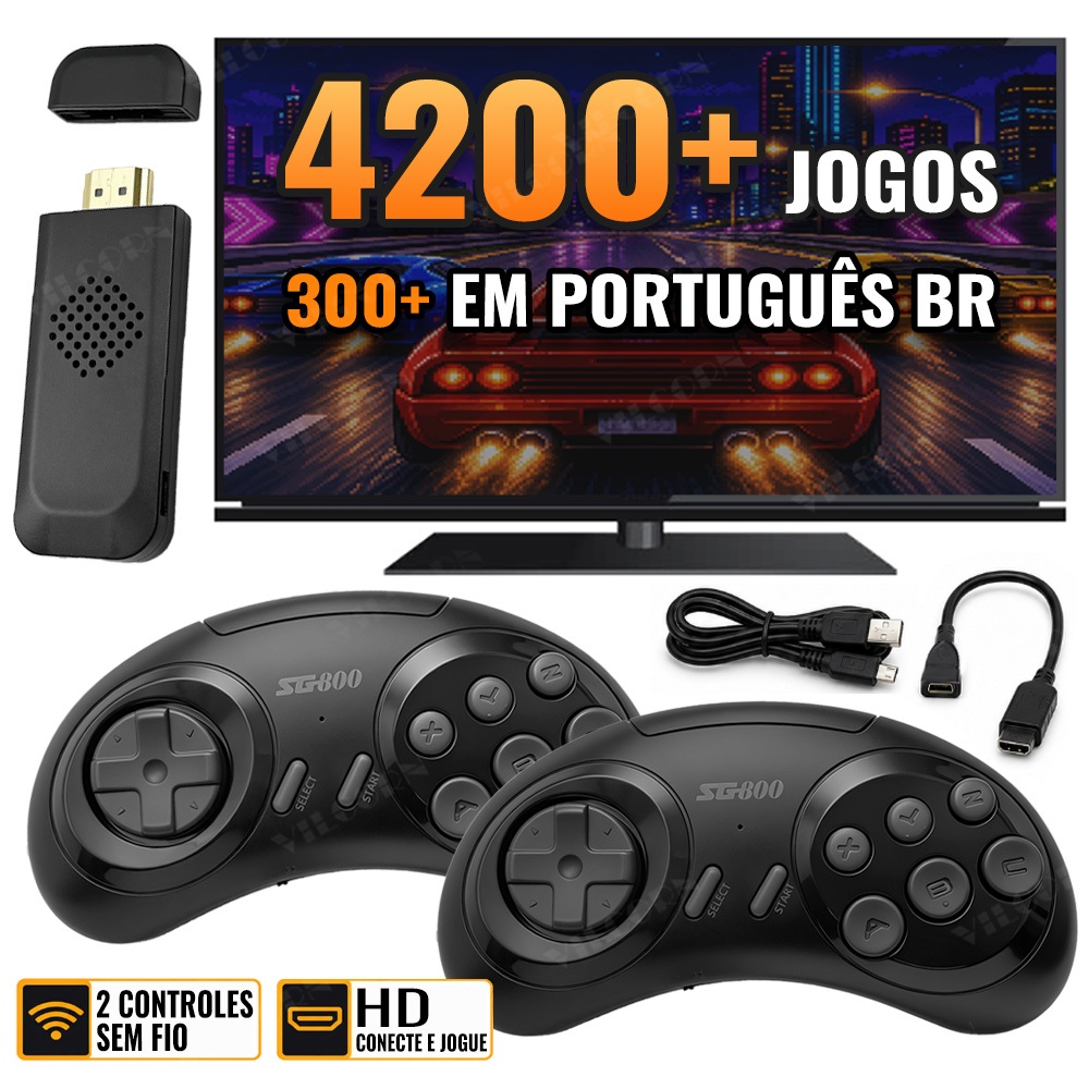 Máquina Mega Drive Sem Fio De 16 Bits 4K BR Retro Game Stick Para SEGA Console De Videogame 4500 + Jogos Com Sistema Mes
