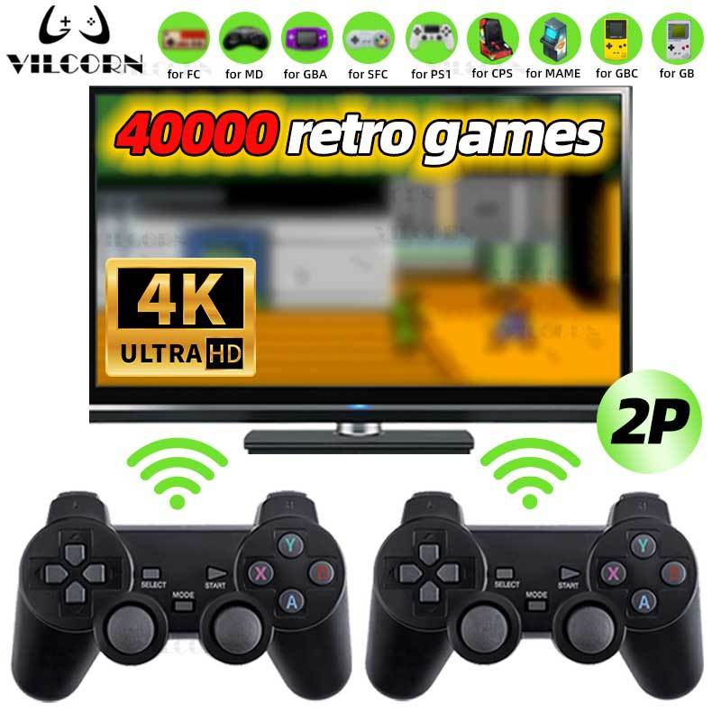 Console De Videogame Clássico Sem Fio Retro Game Stick 4K Para Mame GB PS1 Sega Mega Drive 9 Emulador Com Joystick Duplo