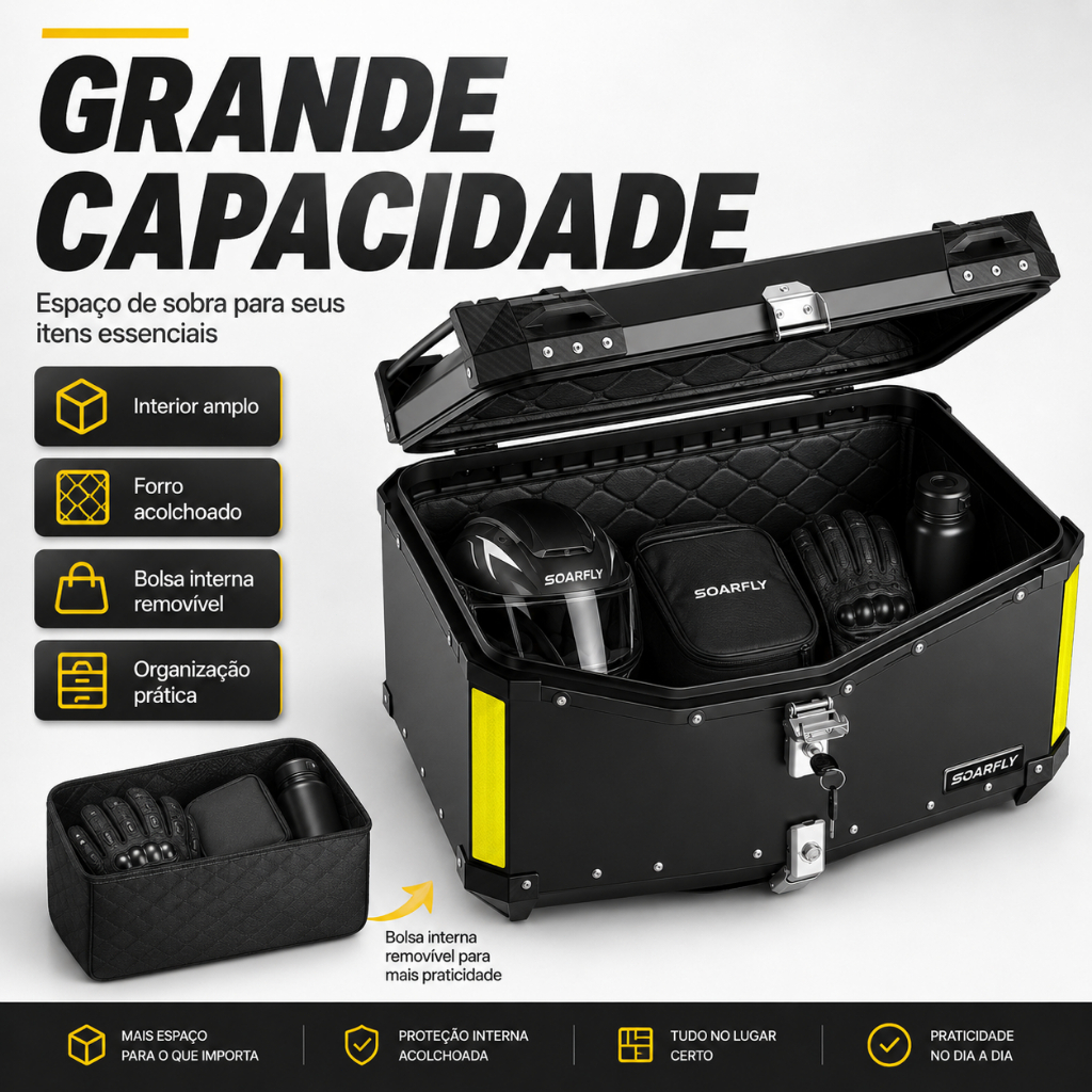SOARFLY Porta-Malas De Alumínio Para Motocicleta 55 L + Suporte + Encosto