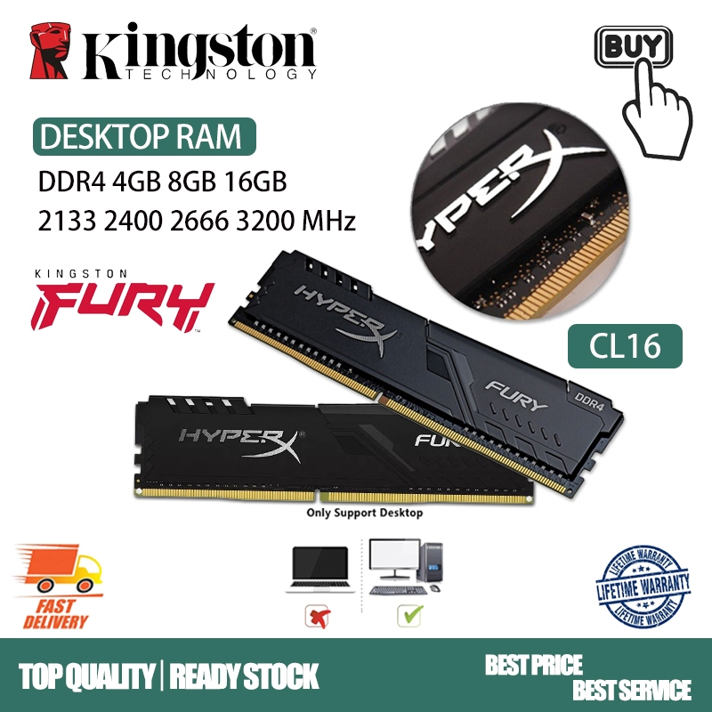 Kingston Desktop RAM HyperX FURY DDR4 16/8/4GB 3200/2666/2400/2133MHz Memória PC4 288pin Para Computador