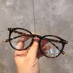 Óculos Femininos Com Armação Azul/Filtro Transparente/Ótico Leopardo Redondo Para Computador