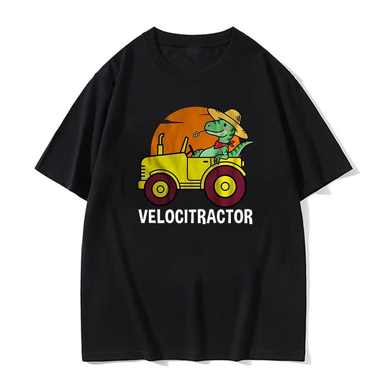 Velocitrator Engraçado Dinossauro Trator Gráfico Camiseta Masculina Roupas Femininas Moda Algodão Casual Oversized Manga