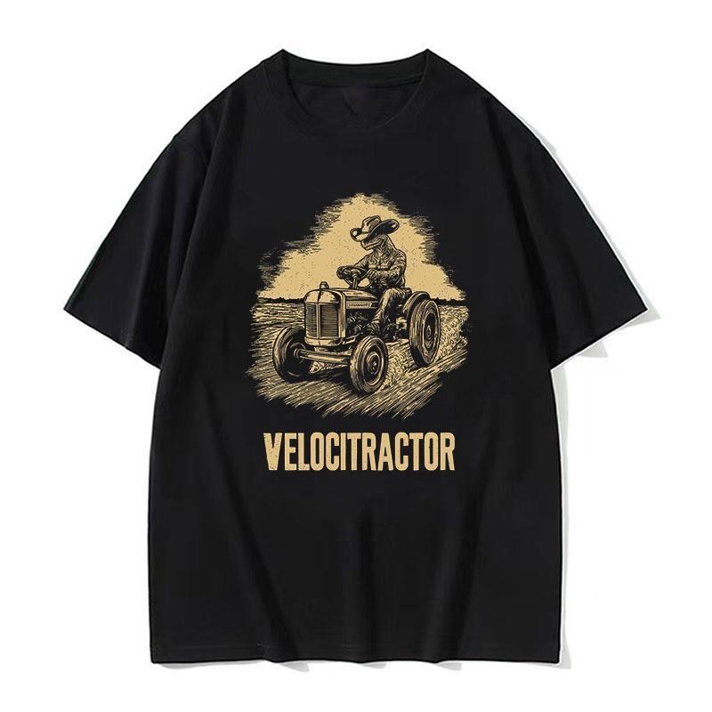 Velocitrator Engraçado Dinossauro Trator Impressão Gráfica Camiseta Masculina Roupas Femininas Moda Algodão Oversized Ma