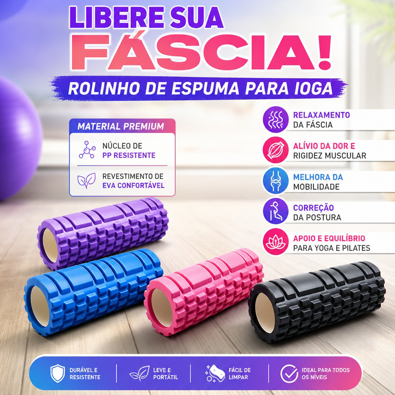 Foam Roller Liberação Miofascial, Rolo de Massagem Alívio Muscular Pós-Treino para Yoga Pilates e Exercícios
