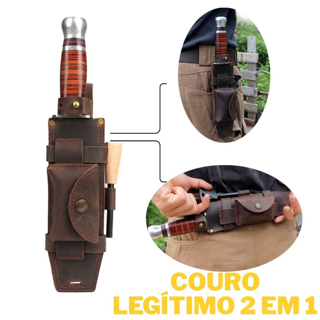 TOURBON Bainha de Couro Legítimo para Faca Cinto Horizontal e Vertical Organizador EDC