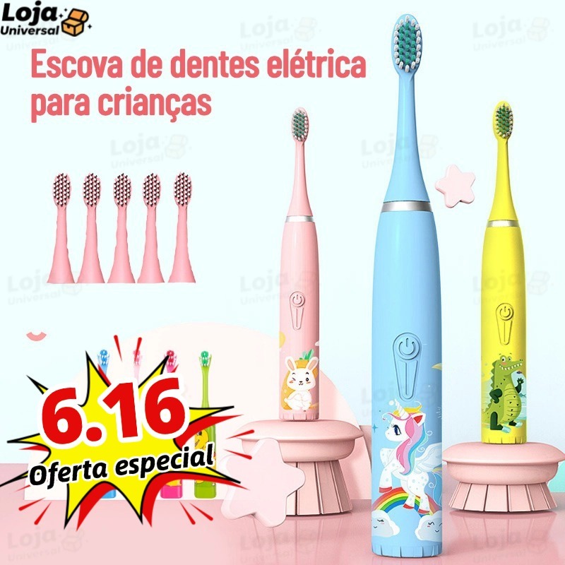 Escova Dental Elétrica Ultra-Sônica Para Crianças Acústica Onda Cabelos Suaves Dupla Face Limpa Cuidados Desenho animado