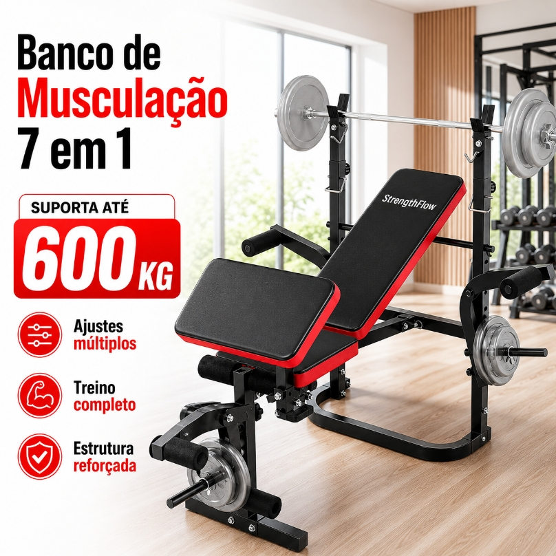 Estação de Musculação Banco para Supino com Encosto Ajustável STRENTHFLOW