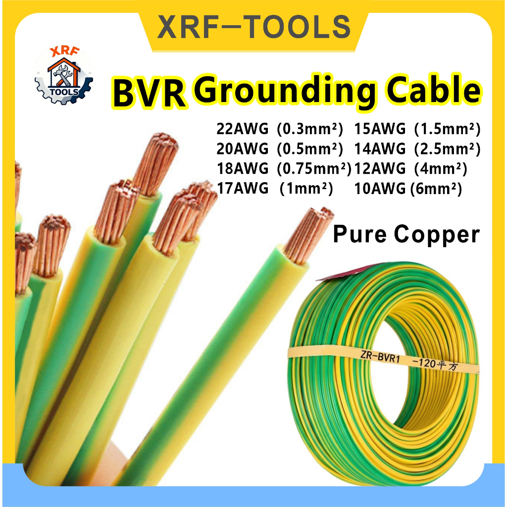 Cabo De Aterramento BVR 22-6AWG Fio De Núcleo De Cobre Verde Amarelo Fotovoltaico Flexível De PVC Eletrodomésticos DIY C