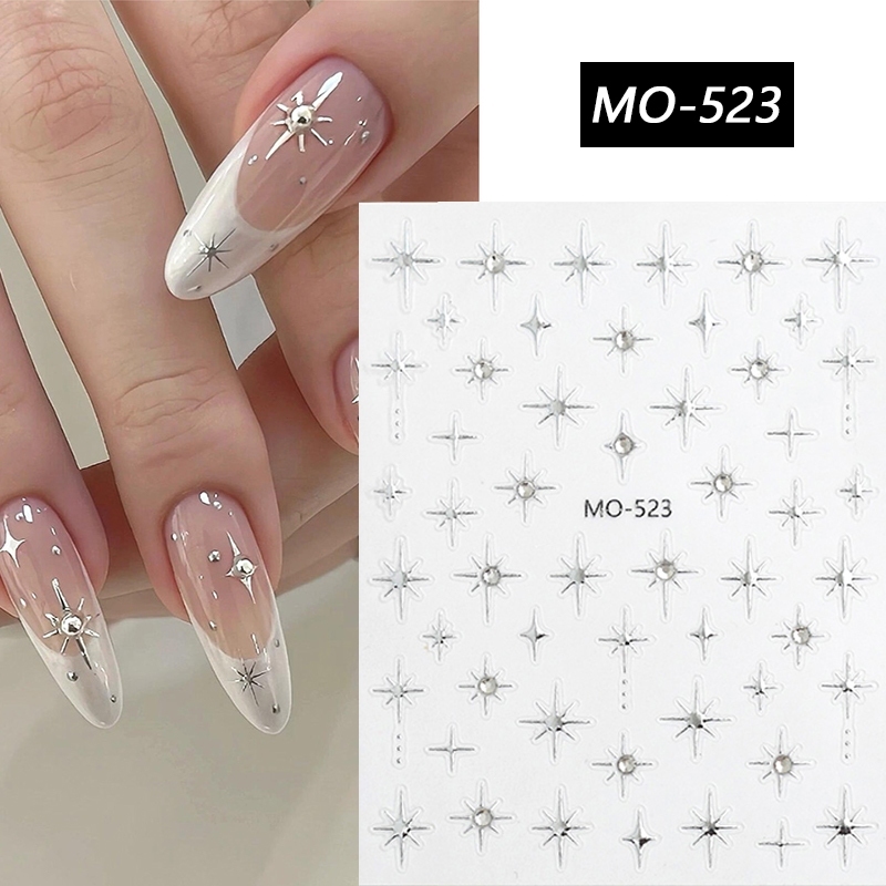 3D Strass Ouro Prata Estrela Lua Bronzeamento Adesivos De Unhas Linha Simples Design Luz…