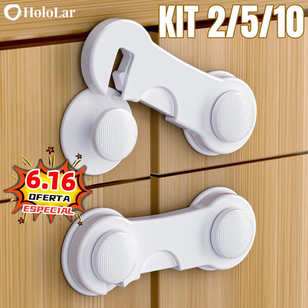 Kit 2/5/10 Travas Para Gaveta Porta Armário Segurança Bebê - Opção de cores HL