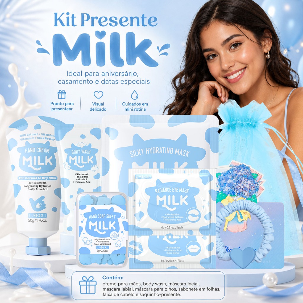 O Presente De Natal ! LAIKOU Milk Skincare & Body Care Combo-Conjunto De Luxo 10 Em 1 Para Brilho Hidratante Nutr